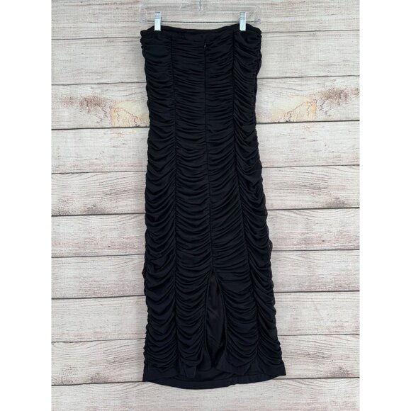 BHLDN Anthropologie Strapless Ruched Bodycon Midi Dress Women's‎ Small Black NEW - Picture 2 of 12